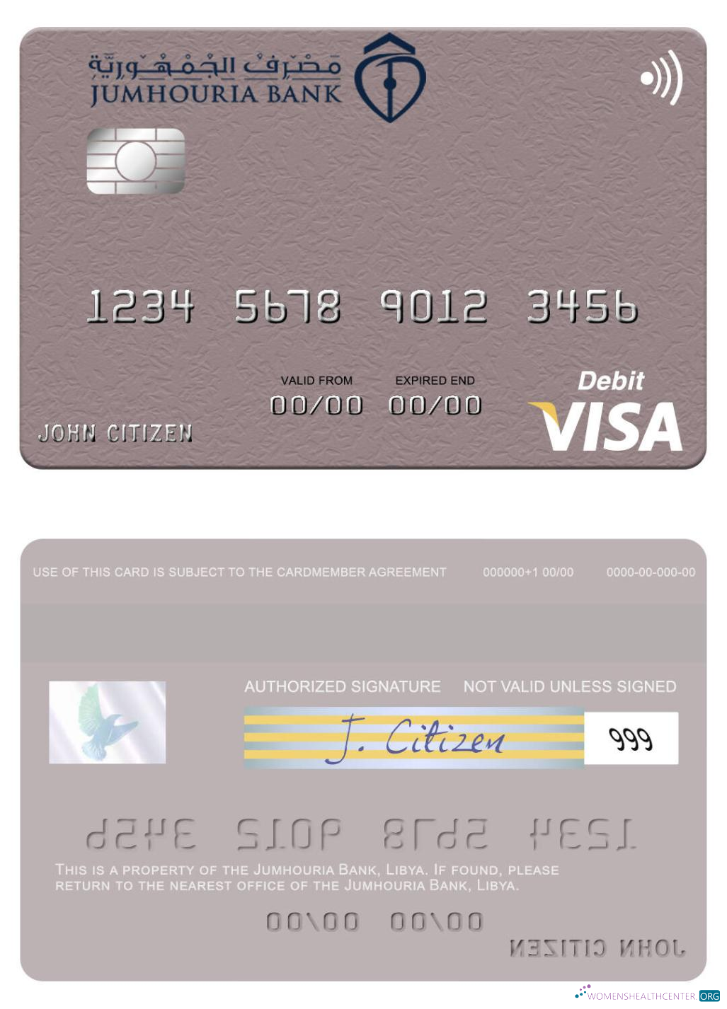 Download Libya Jumhouria Bank visa debit card Photoshop template